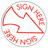 SIGN HERE with arrow, red