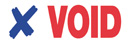 VOID with X, red and blue
