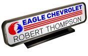 Full color name plates suitable for logos, graphics or photos with an attractive, framed display stand.