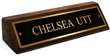 Polished brass name plates with an attractive walnut wood display base.